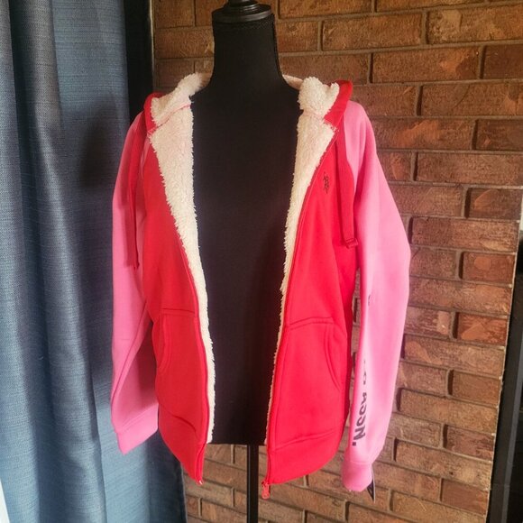 NWT! US Polo Assn Pink /Red Zip-up Hoodie with Sherpa Lining - Size M - Picture 4 of 10